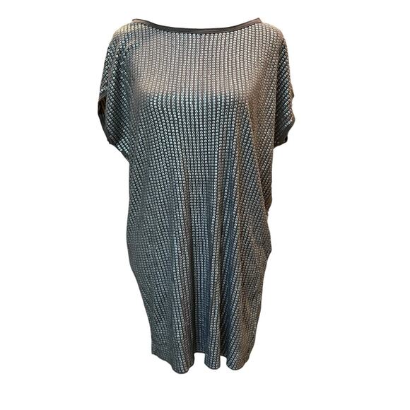 Vince Tunic Top Womens Medium Taupe Metallic Silver Sequins Short Sleeve Draped - Picture 4 of 11